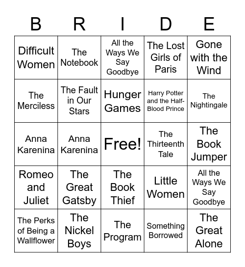 Bridal Bingo Card