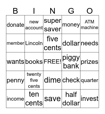 Money Bingo Card