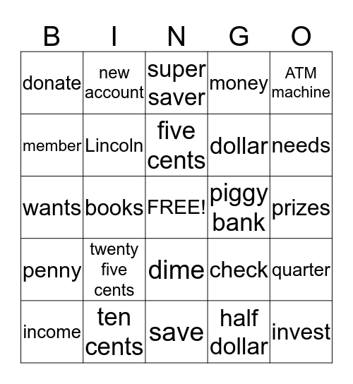 Money Bingo Card