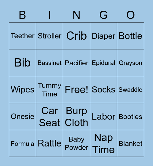 Grayson Baby Bingo Card