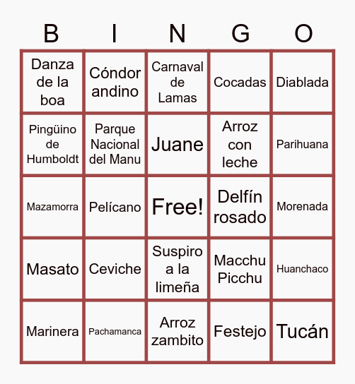Bingo Peruano Bingo Card