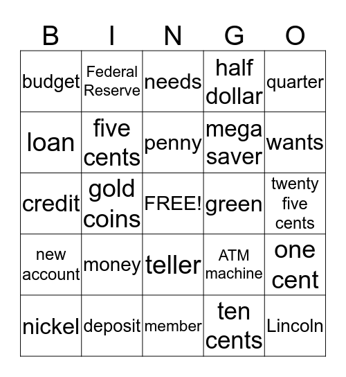 Money Bingo Card