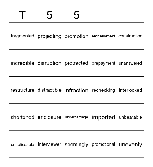 Teal 55 Bingo Card