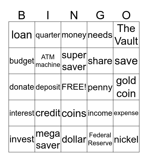 Money Bingo Card