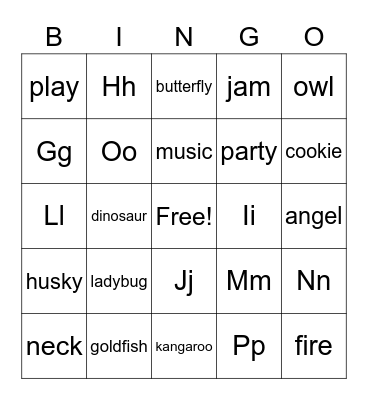 ALPHABET Bingo Card