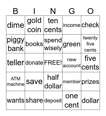 Money Bingo Card