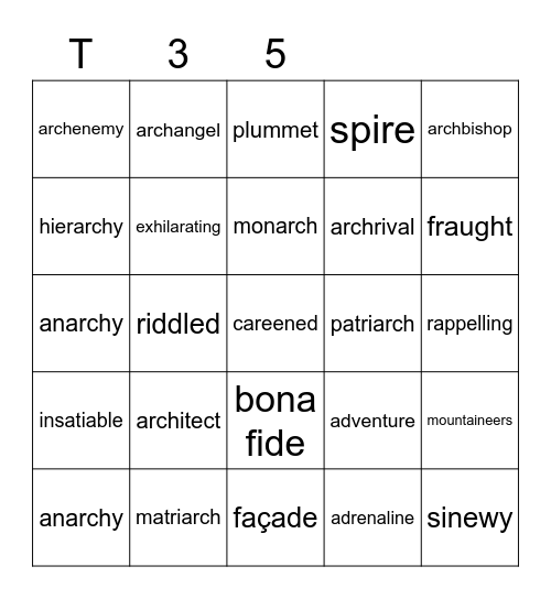 Teal 35 Bingo Card