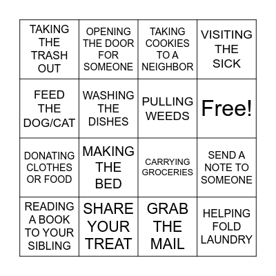 SERVE Bingo Card