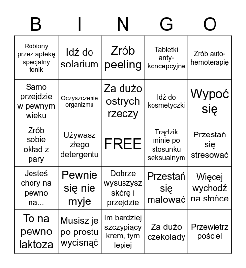 Trądzikowe Bingo Card