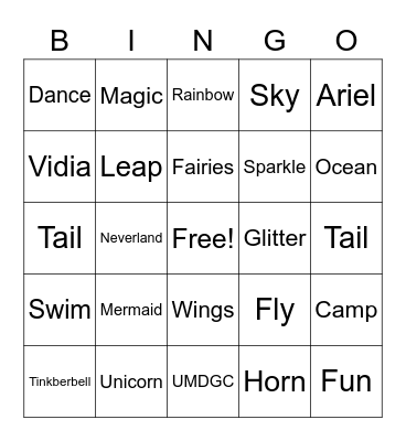 Fairies, Mermaids & Unicorns Bingo Card