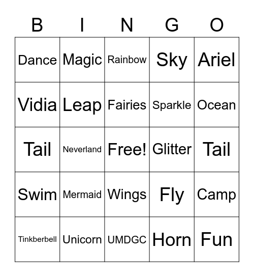 Fairies, Mermaids & Unicorns Bingo Card