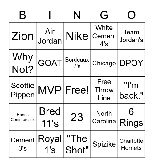 Jordan Bingo Card