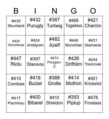 Pete ROUND 1 (Pokemon Gen 4) Bingo Card