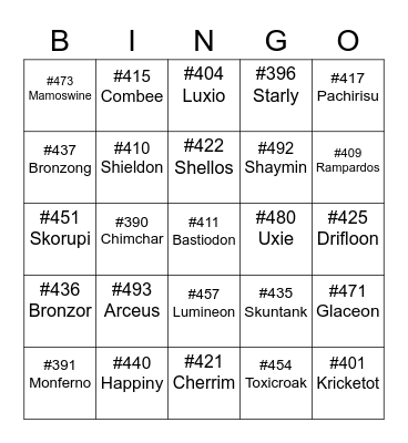 Pete ROUND 2 (Pokemon Gen 4) Bingo Card