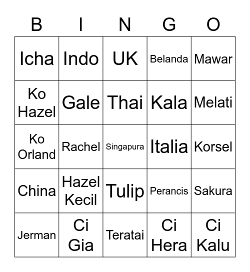 Hazel kecil Bingo Card