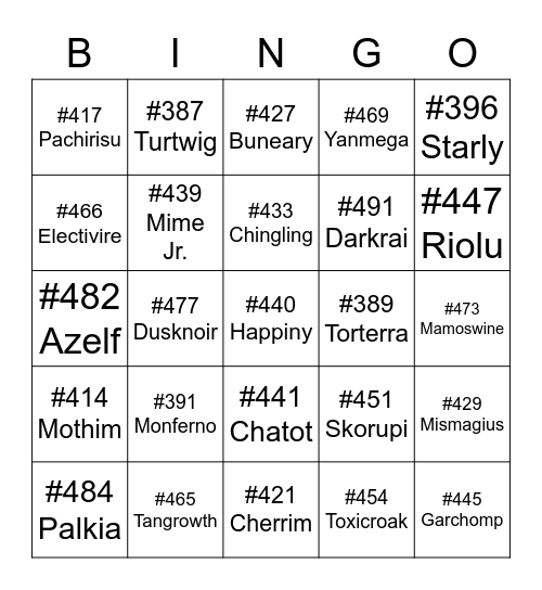 Nessetti ROUND 2 (Pokemon gen 4) Bingo Card