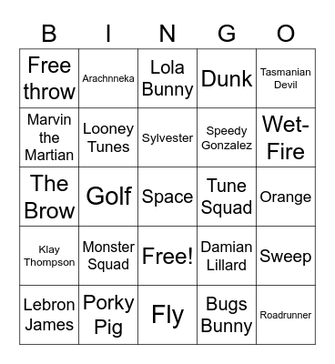 Space Jam Bingo Card