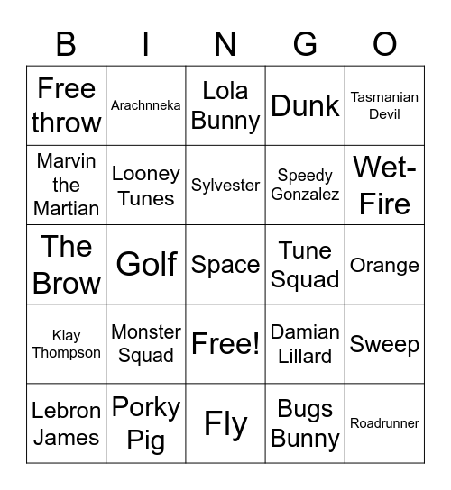 Space Jam Bingo Card