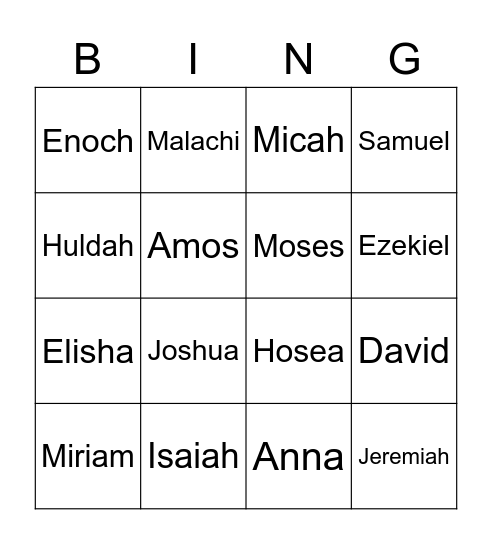 PROPHETS Bingo Card