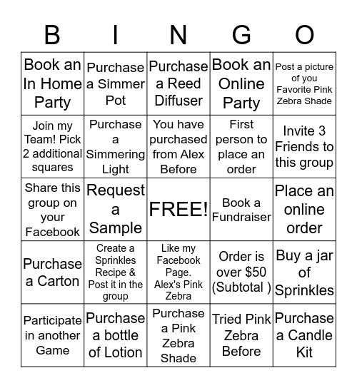 Chelsea's Pink Zebra Extravaganza  Bingo Card