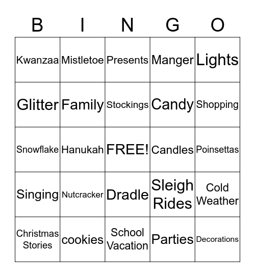 Holiday Bingo Card Bingo Card
