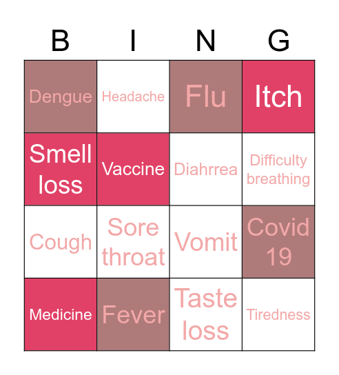Diseases and symptoms Bingo Card