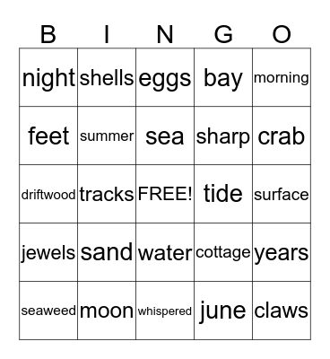 Crab Moon Bingo Card