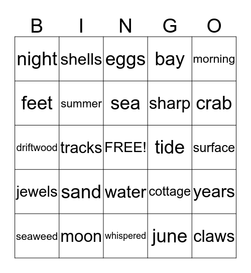 Crab Moon Bingo Card