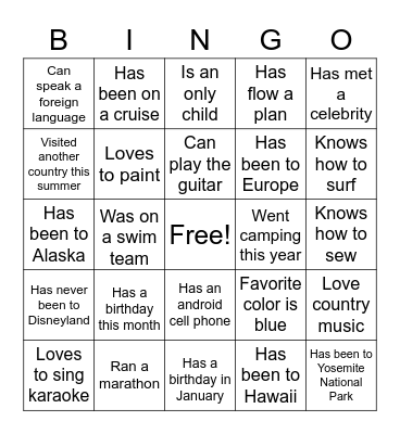 Find Someone Who? Bingo Card