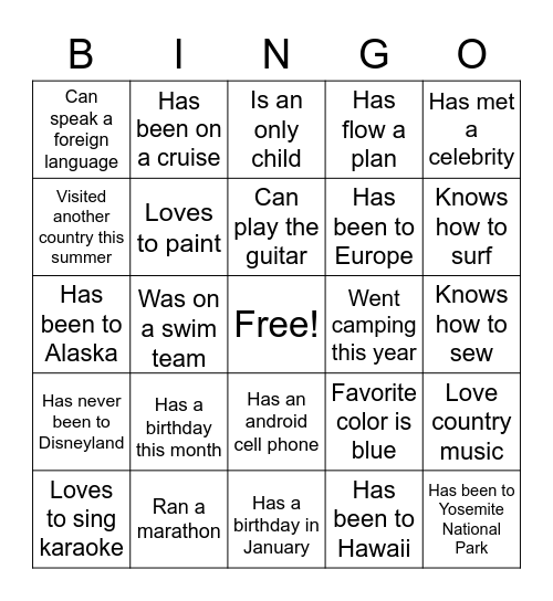 Find Someone Who? Bingo Card