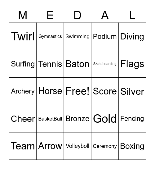 Olympics Bingo Card
