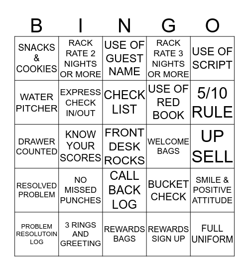 FRONT DESK  Bingo Card