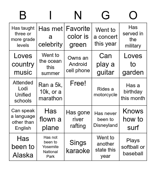 Find Someone Who? Bingo Card