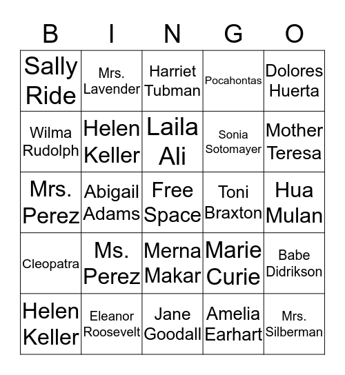 Women's History Month Bingo Card