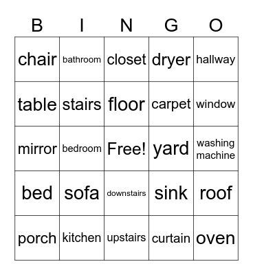 Our House Bingo Card