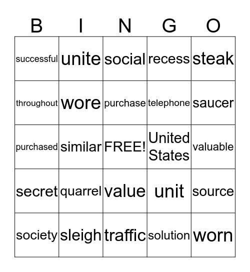 Beau Bingo Card
