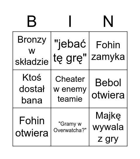 Valo Bingo Card