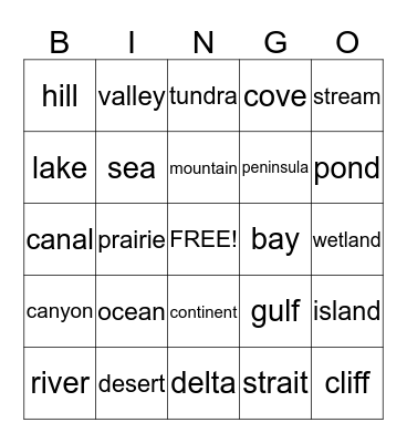 Landforms Bingo Card