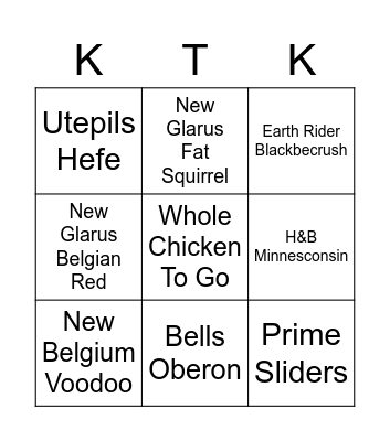 Kick The Keg Bingo Card
