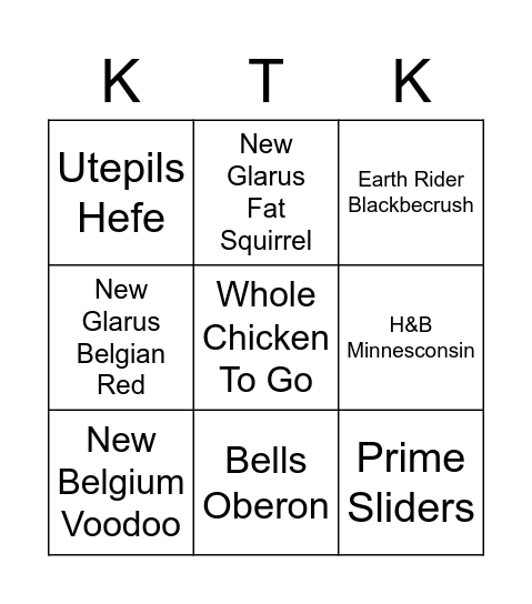 Kick The Keg Bingo Card