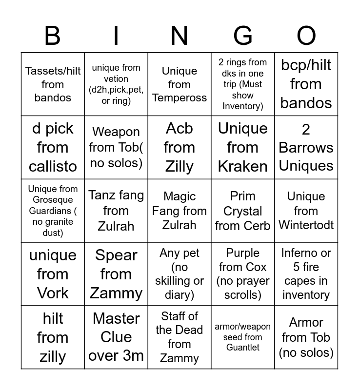 Hotdog PVM Bingo Card