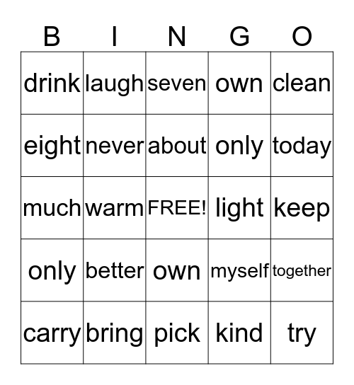 SIGHT WORDS! Bingo Card