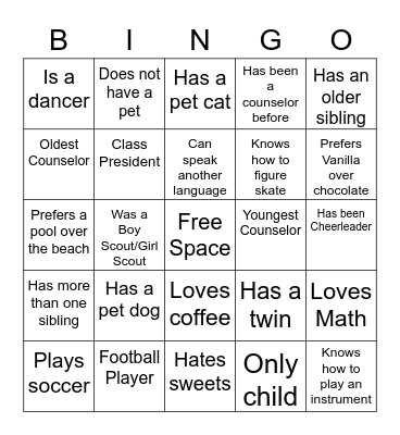 Counselor Bingo Card