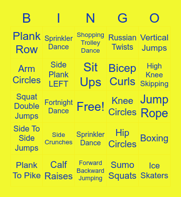 Fitness Bingo Card