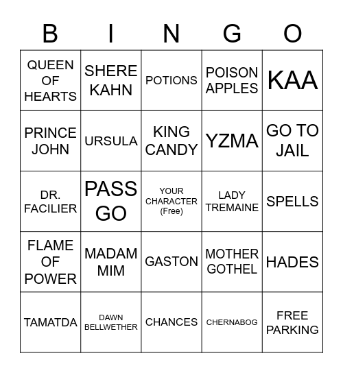 VILLAIN MONOPOLY Bingo Card