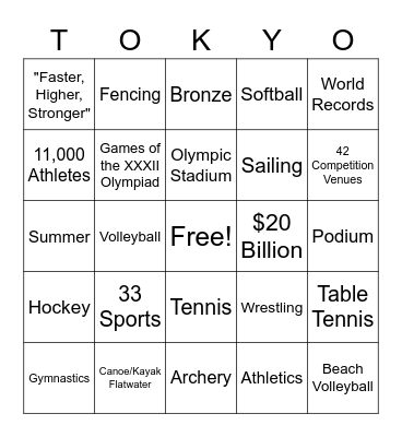 Olympic Bingo Card