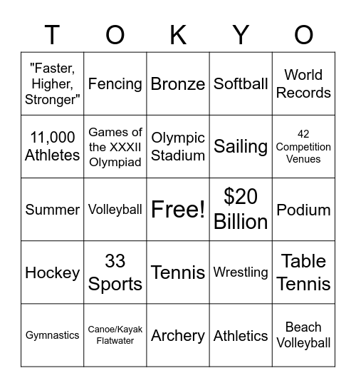 Olympic Bingo Card