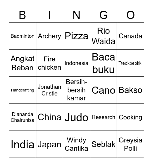 Untitled Bingo Card