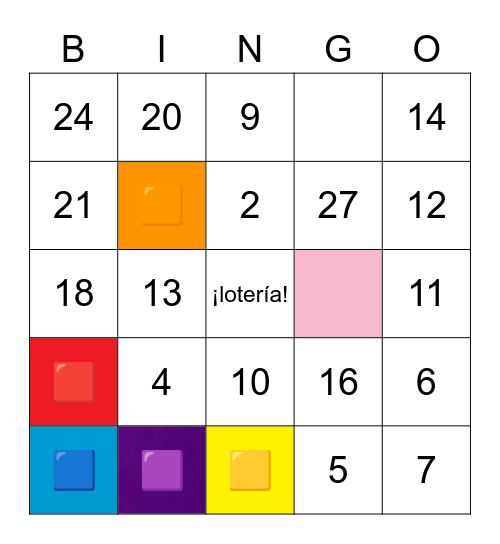Lotería - los números y los colores Bingo Card