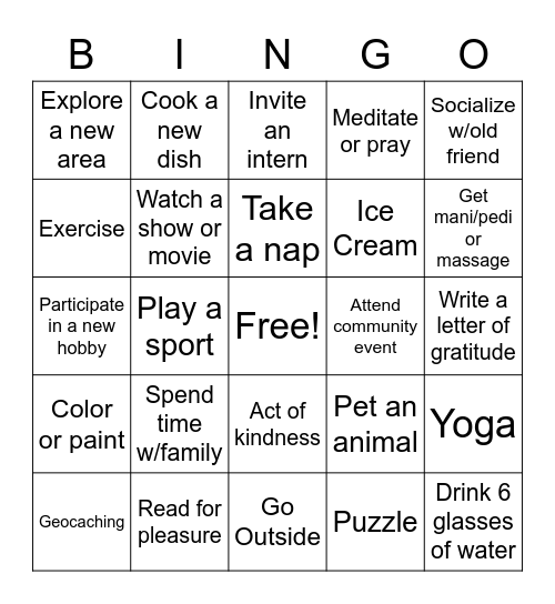 Wellness Bingo Card